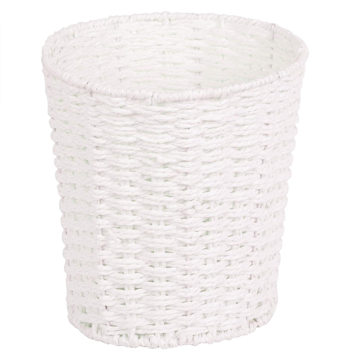 Round Wicker Waste Basket Paper Bin - Wicker Trash Basket - Woven Trash Can Rubbish Basket for Bedroom, Bathroom, Offices or Home (White)