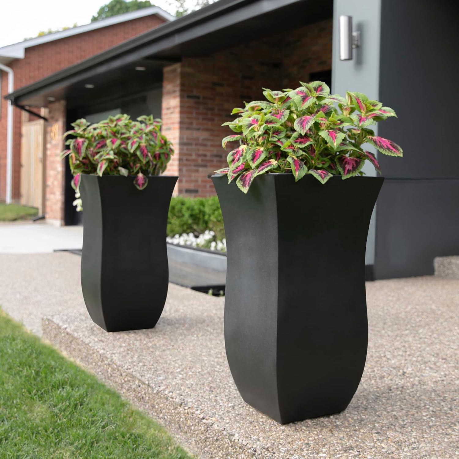 Mayne Valencia Polyethylene Resin 30" Tall Tulip Planter in Black