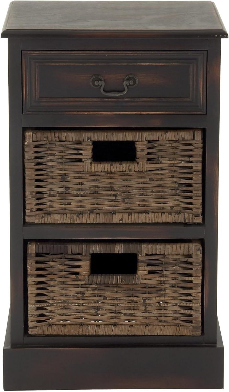 Olivia & May Farmhouse Wooden Side Chest with Basket Drawers Maroon: Mid-Century Modern, No Assembly Required, Universal Storage