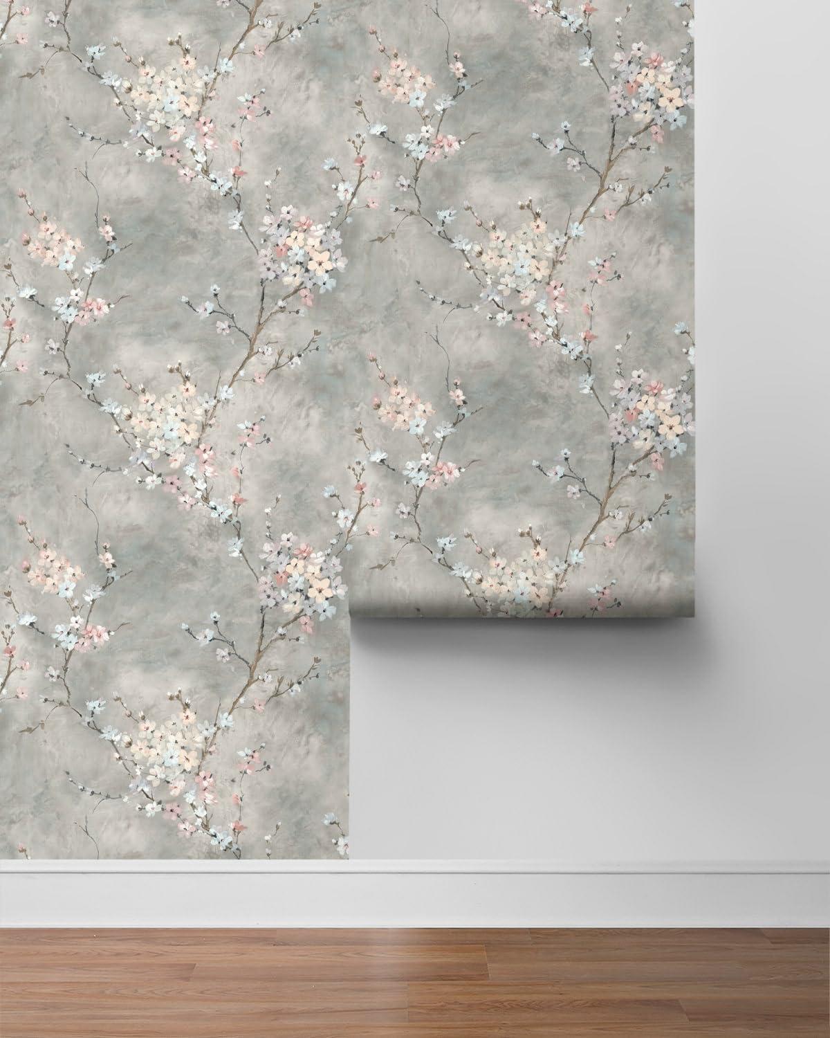 Harry & Grace Grey Floral Blossom Peel and Stick Wallpaper - 27 in. W. x 18 ft. L. Roll