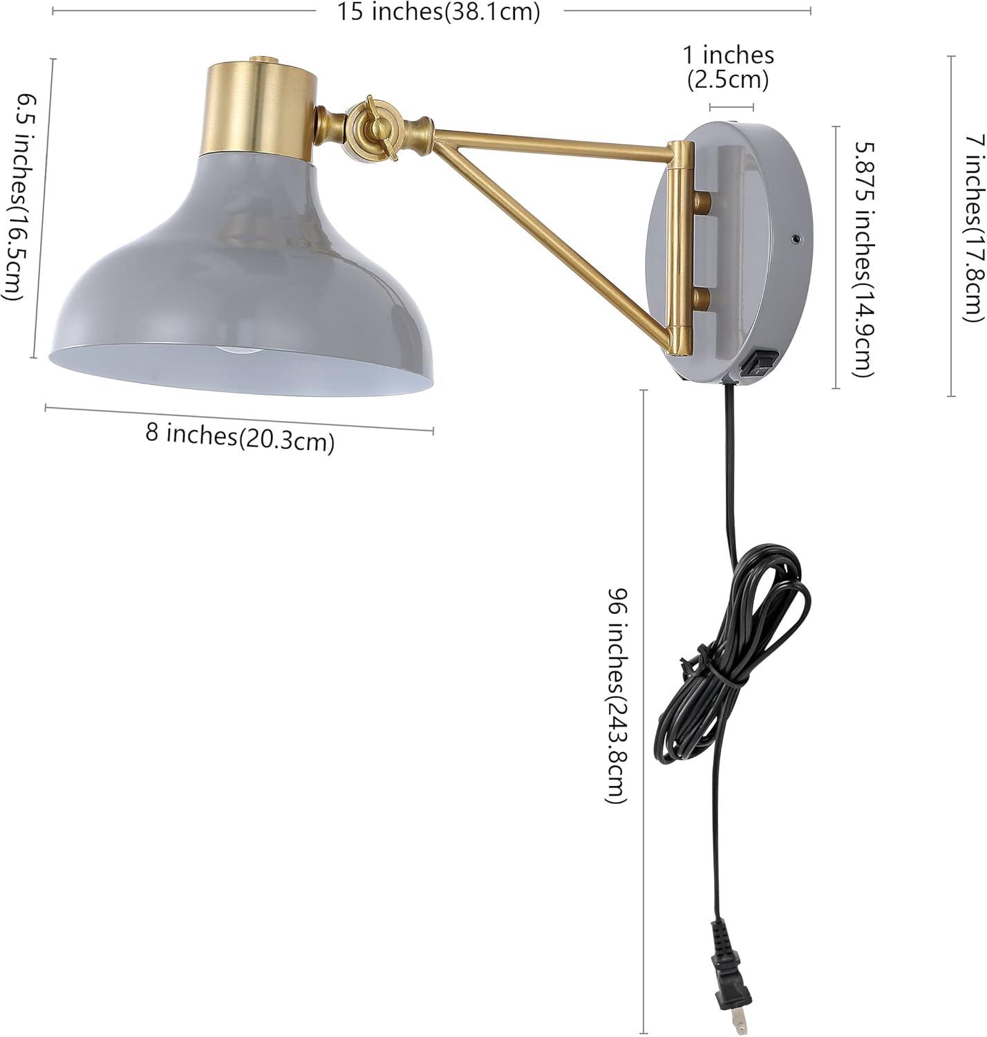 Gray and Brass Gold Swing Arm Wall Sconce with USB Port