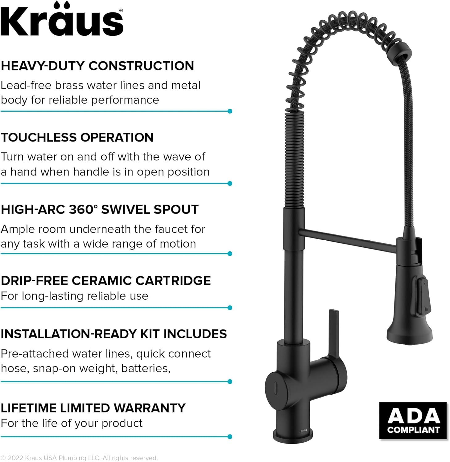 KRAUS Britt Touchless Sensor Commercial Single Handle Pull Down Kitchen Faucet