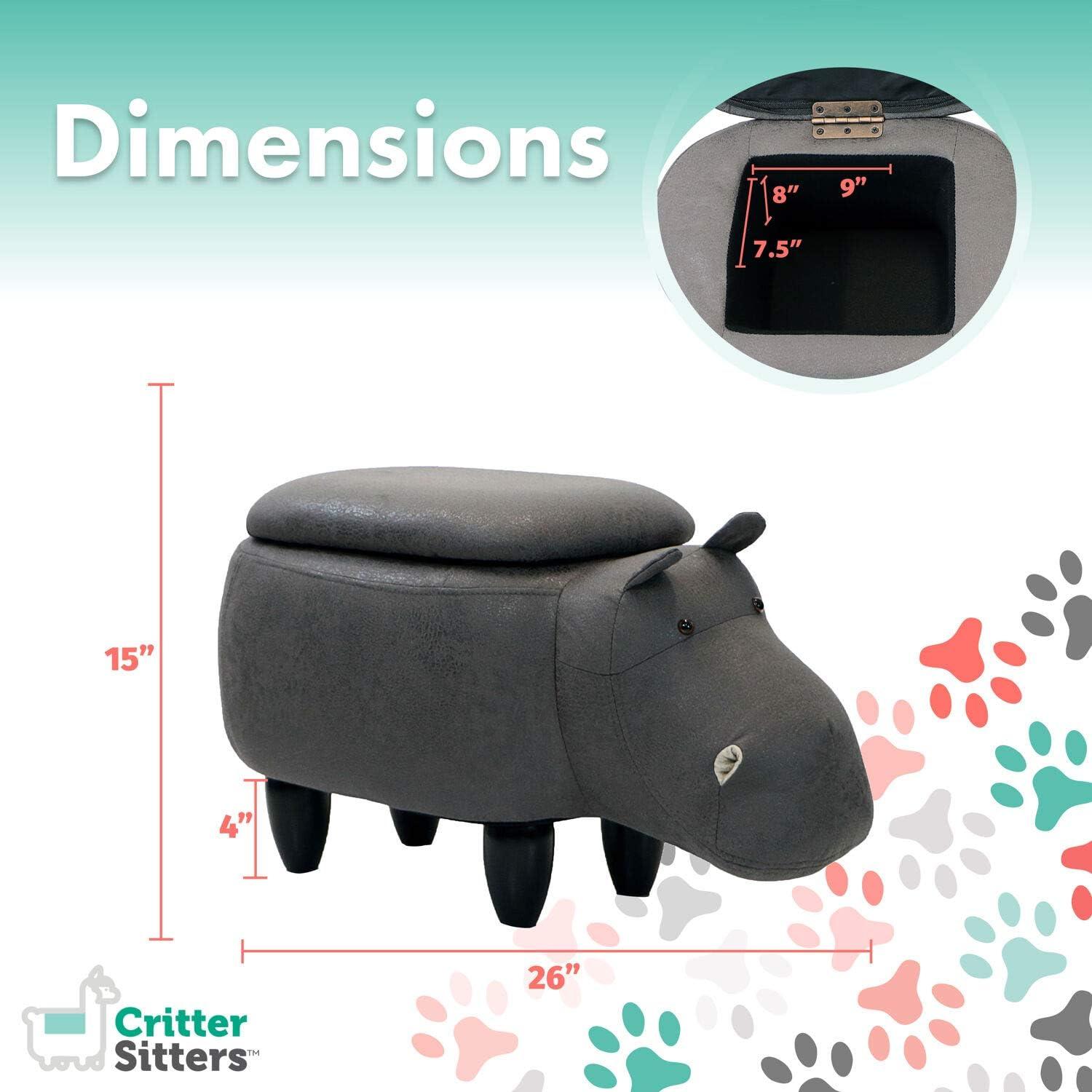 Critter Sitters 15-In. Seat Height Dark Gray Hippo Animal Shape Storage Ottoman - Furniture for Nursery, Bedroom, Playroom, and Living Room Decor