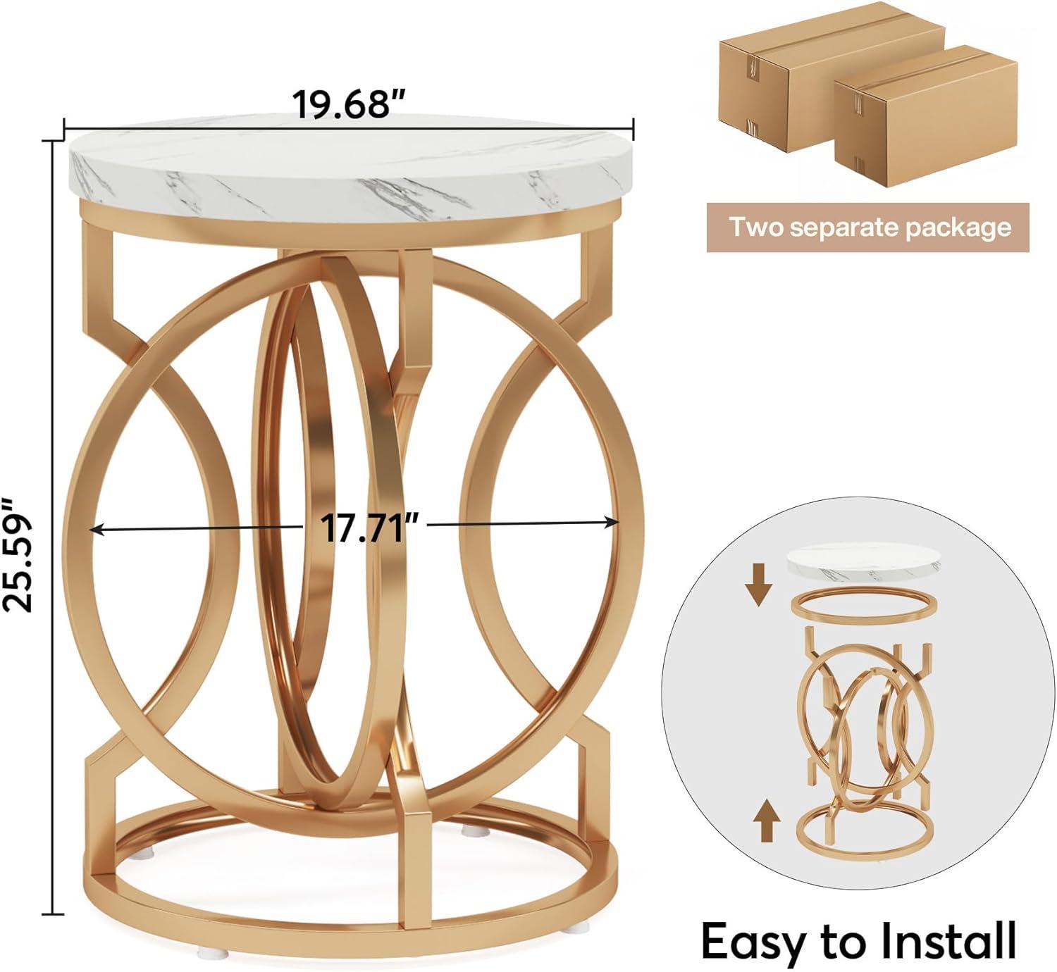 Tribesigns Morden Round End Table with Faux Marble White Top, 20" Sofa Side Table Coffee Table Cocktail Table with Unique Gold O-shaped Base for Living Room Bedroom