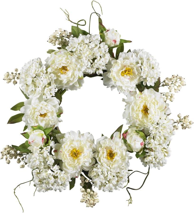 Nearly Natural 20-in Peony Hydrangea Wreath