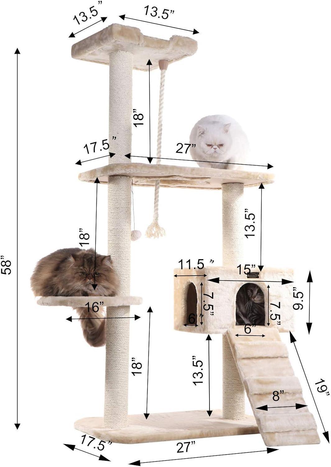 Armarkat 58-in Cat Tree & Condo Scratching Post Tower, Beige