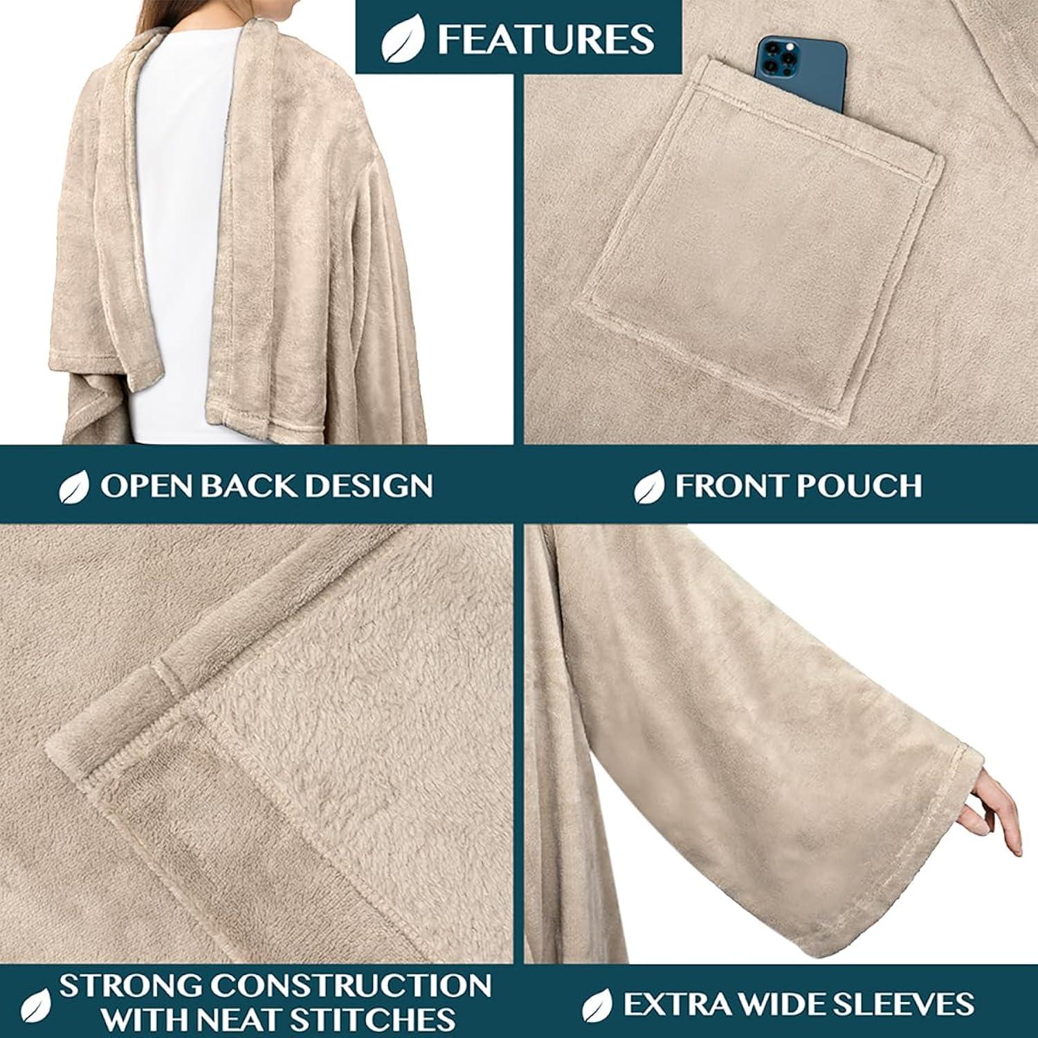 PAVILIA Fleece Wearable Blanket with Sleeves, Warm Cozy Soft Functional Lightweight Sleeved Throw Adults Men Women