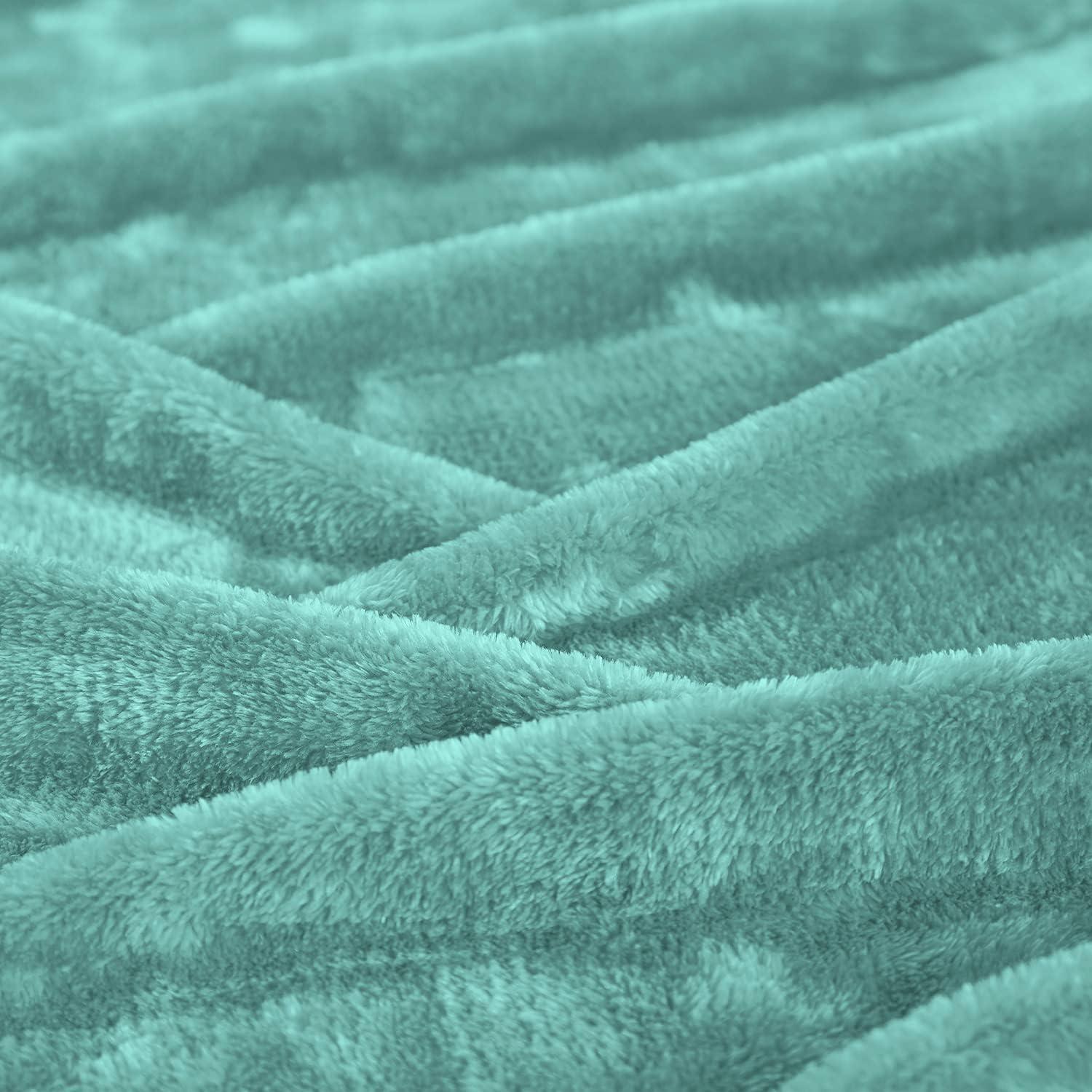 Ultra-Soft Fuzzy Velvety Sheen Fleece Blanket Turquoise / Full/Queen