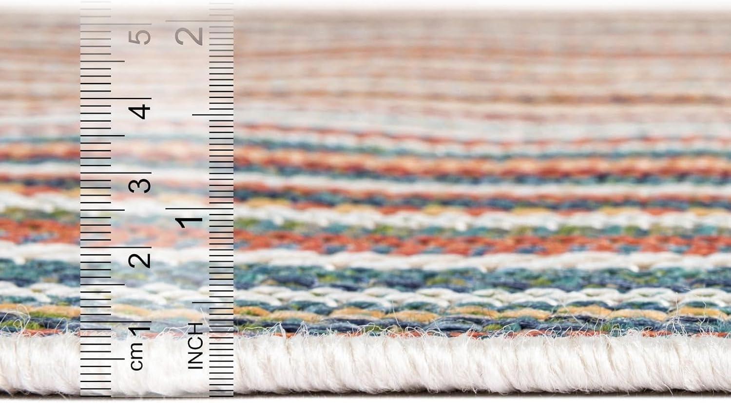 Blue and Ivory Rectangular Synthetic Outdoor Rug, 5' x 8'