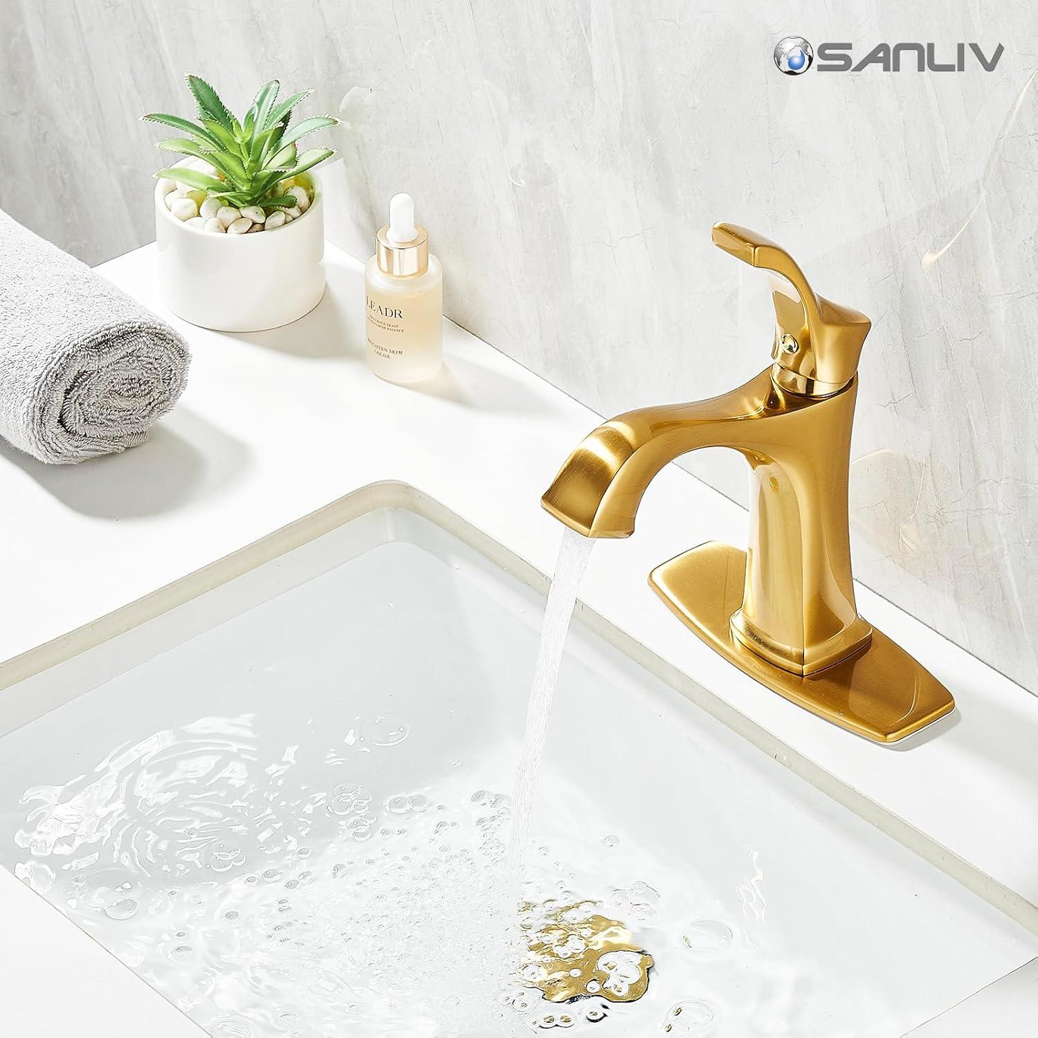 Reidville Brushed Gold Single Handle Bathroom Faucet with Deck Plate