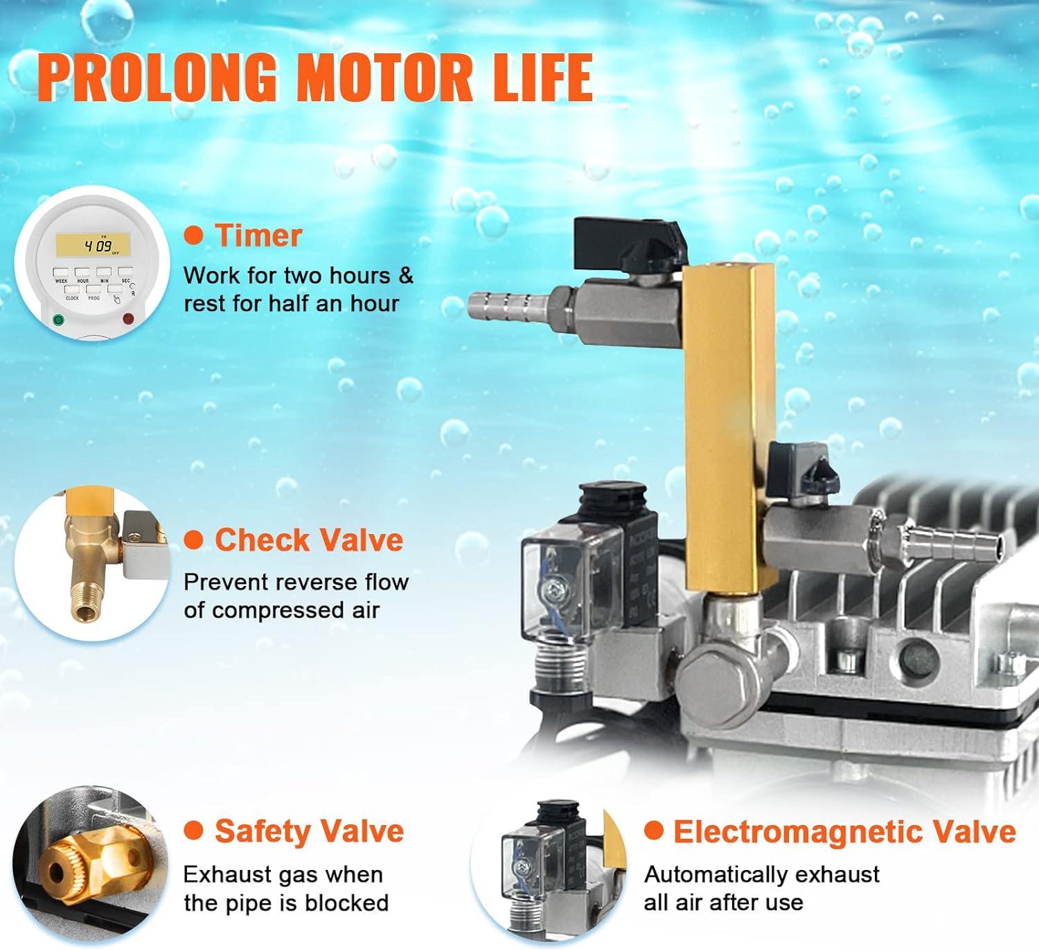 VEVOR 3/4 HP Silver Metal Pond Aerator Kit with Blue Tubing