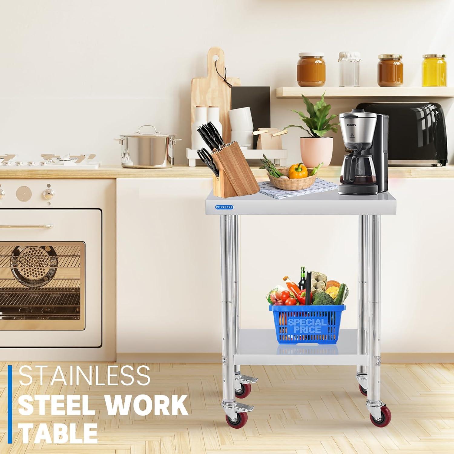 24 x 18 Inch Stainless Steel Movable Table Cart with Adjustable Under Shelf - NSF Certified