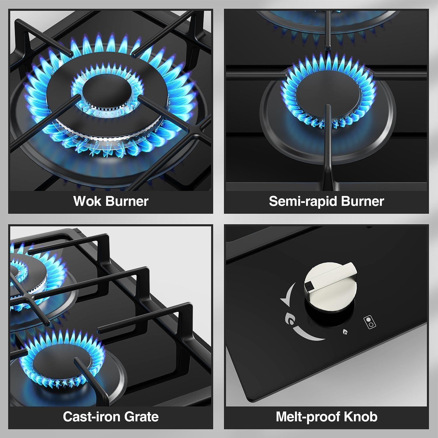 Stainless Steel 2 Burner Propane Gas Cooktop with Ceramic Surface