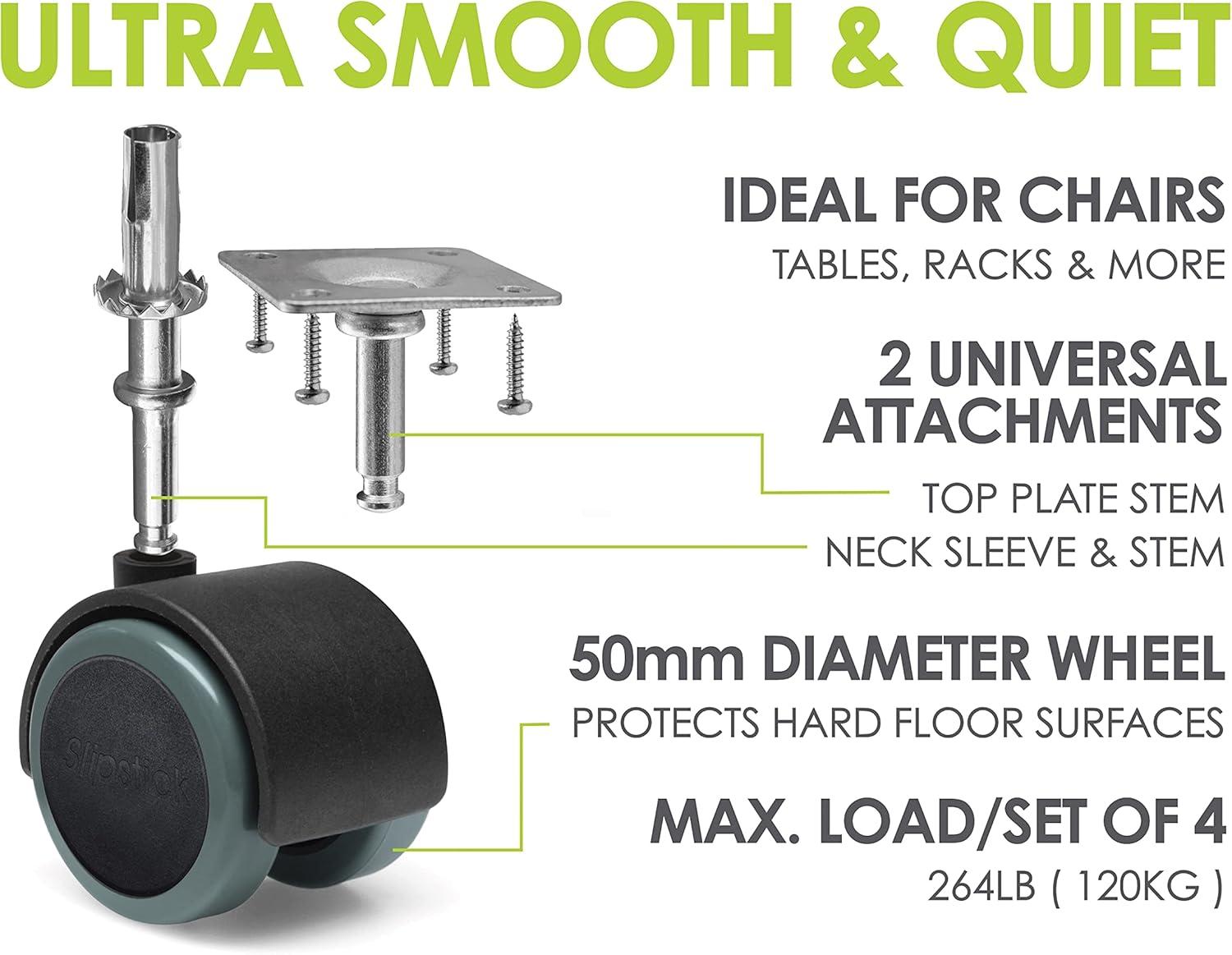 Slipstick 2-Inch Black and Gray Rubber Swivel Caster Wheels Set