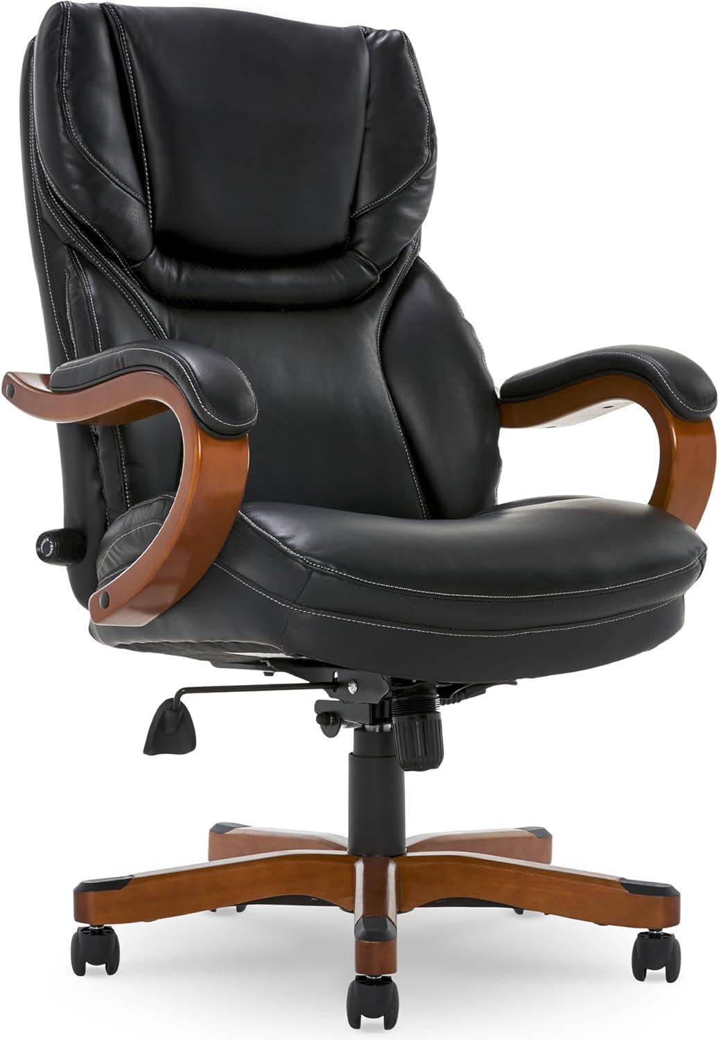 Big and Tall Executive Office Chair - Serta: Lumbar Support, Leather, Wood Finish