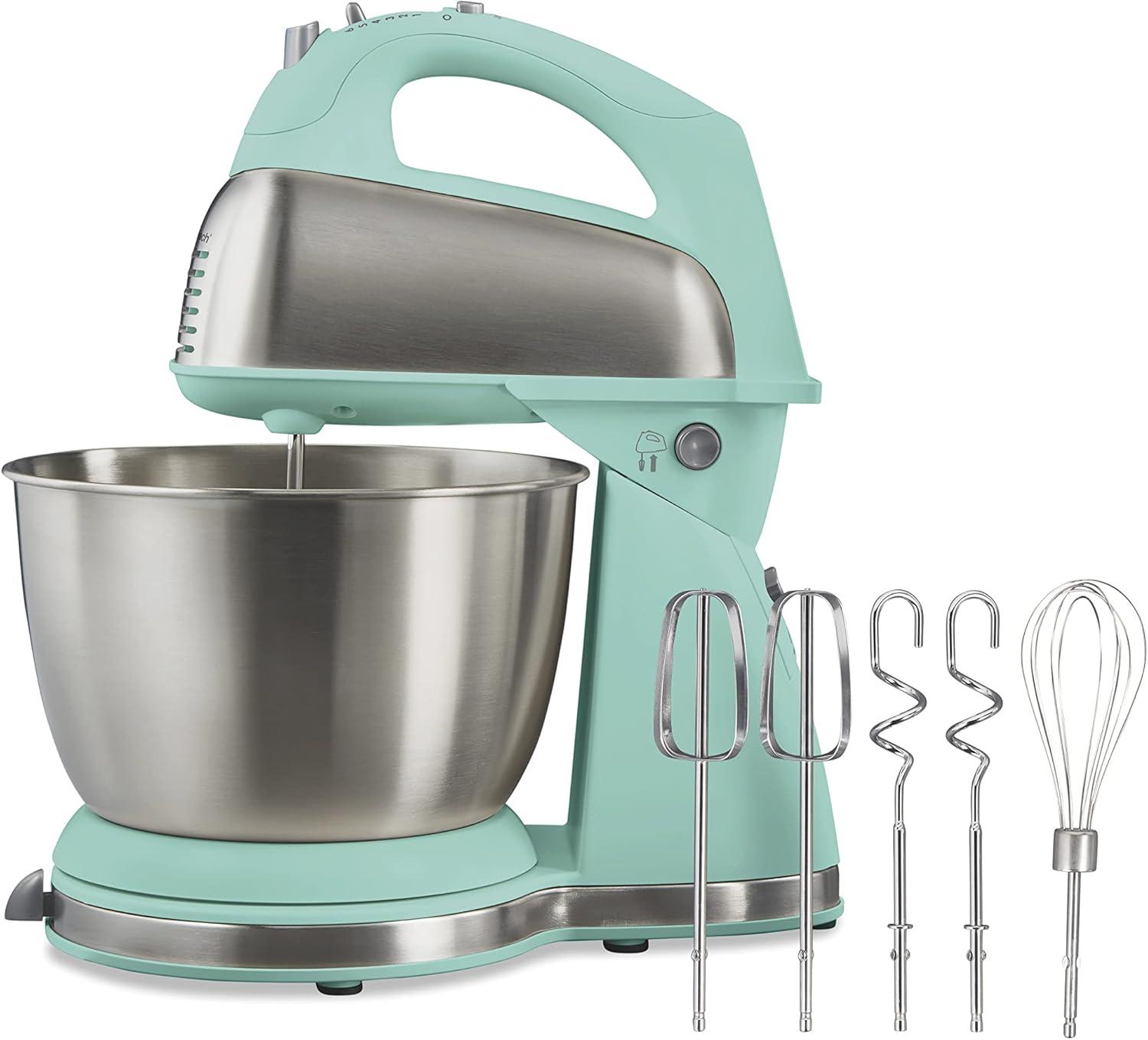 Hamilton Beach Classic Stand Mixer, 4 Quart, Aqua Blue with Accessories