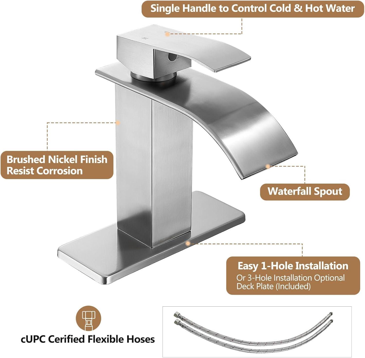 Brushed Nickel Single Handle Waterfall Bathroom Faucet