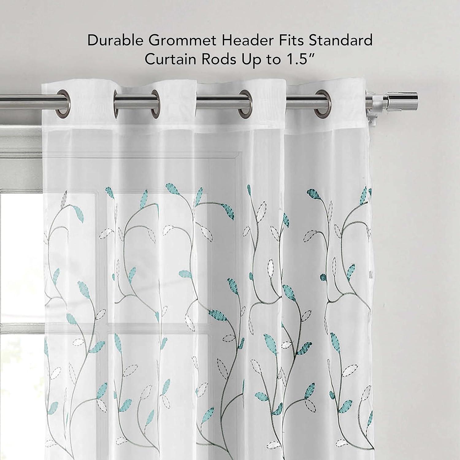 Grommet Curtain Panel, Embroidered Sheer Extra-Wide, Blue 54" x 84"