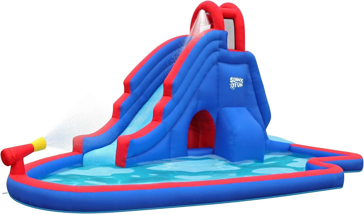 Deluxe Blue and Red Inflatable Water Slide Park