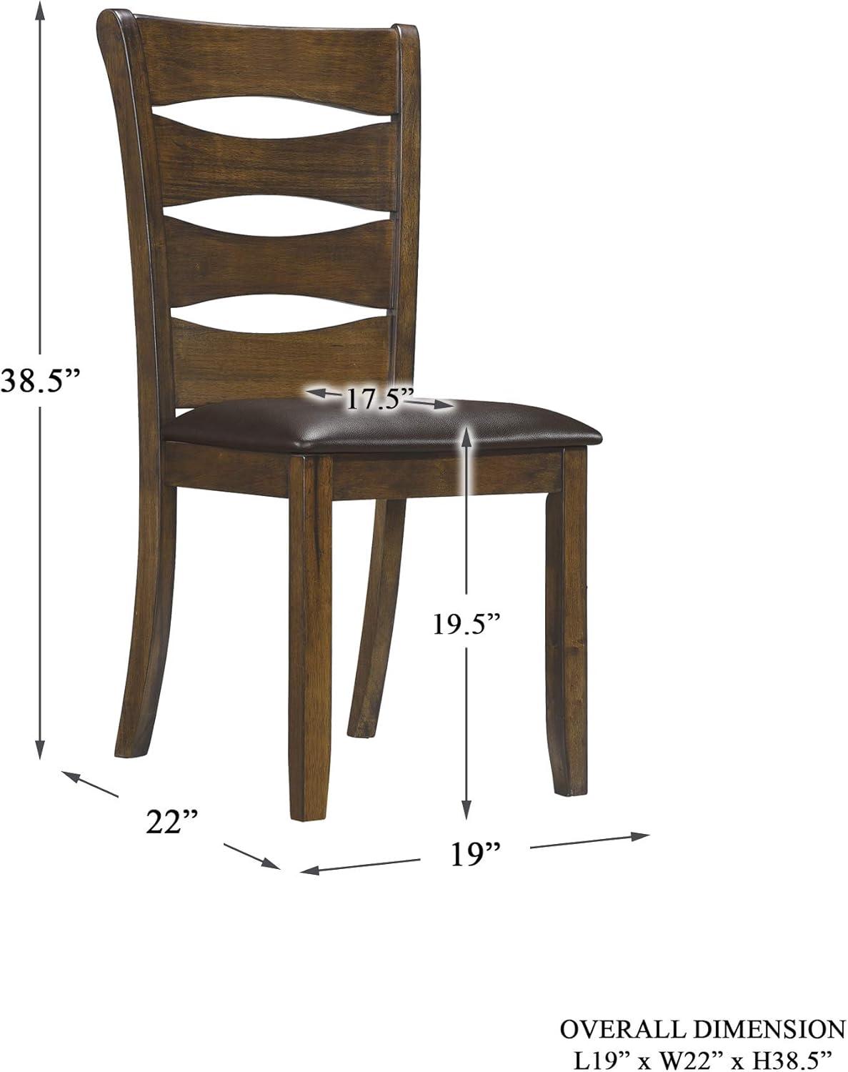 Brown Wood Slat-Back Dining Side Chair with Vinyl Seat, Set of 2