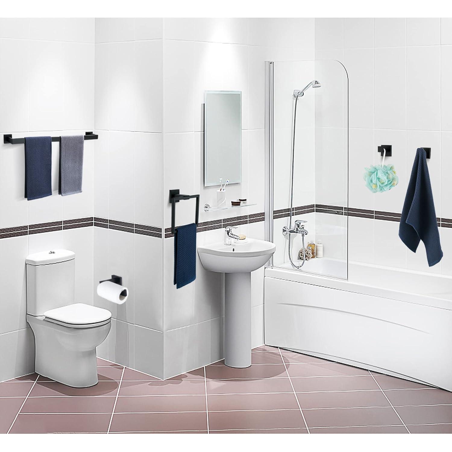 5-Pieces Matte Black Bathroom Hardware Accessories Set, SUS304 S...