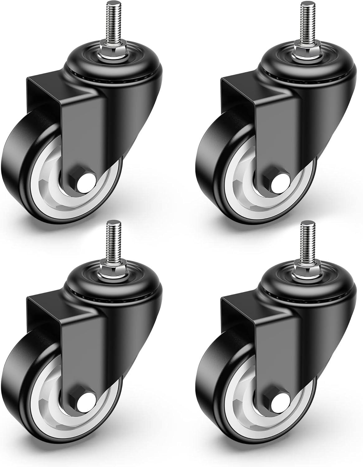 HOLKIE 3 inch Side Locking Stem Caster Wheels,3/8" -16 x 1-1/2" Threaded Swivel Casters Set of 4 Heavy Duty Casters,Black