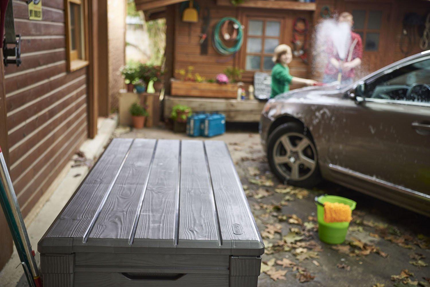 Keter Keter Brightwood 120 Gallon Large Durable Outdoor Storage and Weather Resistant Resin Deck Box