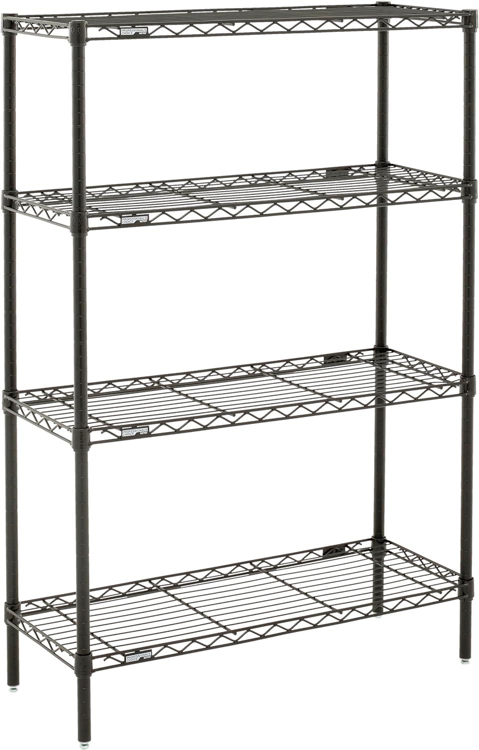 Black Adjustable 4-Tier Wire Shelving Unit for Garage and Kitchen