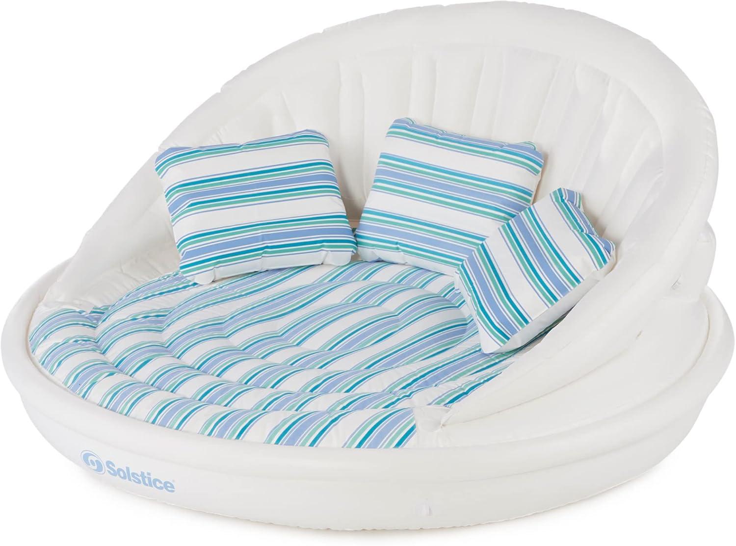 Solstice White and Blue Inflatable Three-Seat Pool Sofa