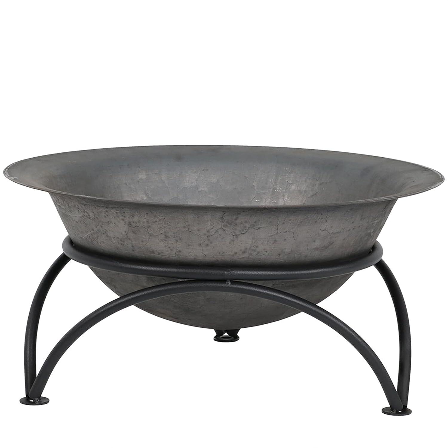 SunnyDaze Decor 23.5" Round Wood-Burning Dark Gray Finish Cast Iron Fire Pit Bowl and Stand