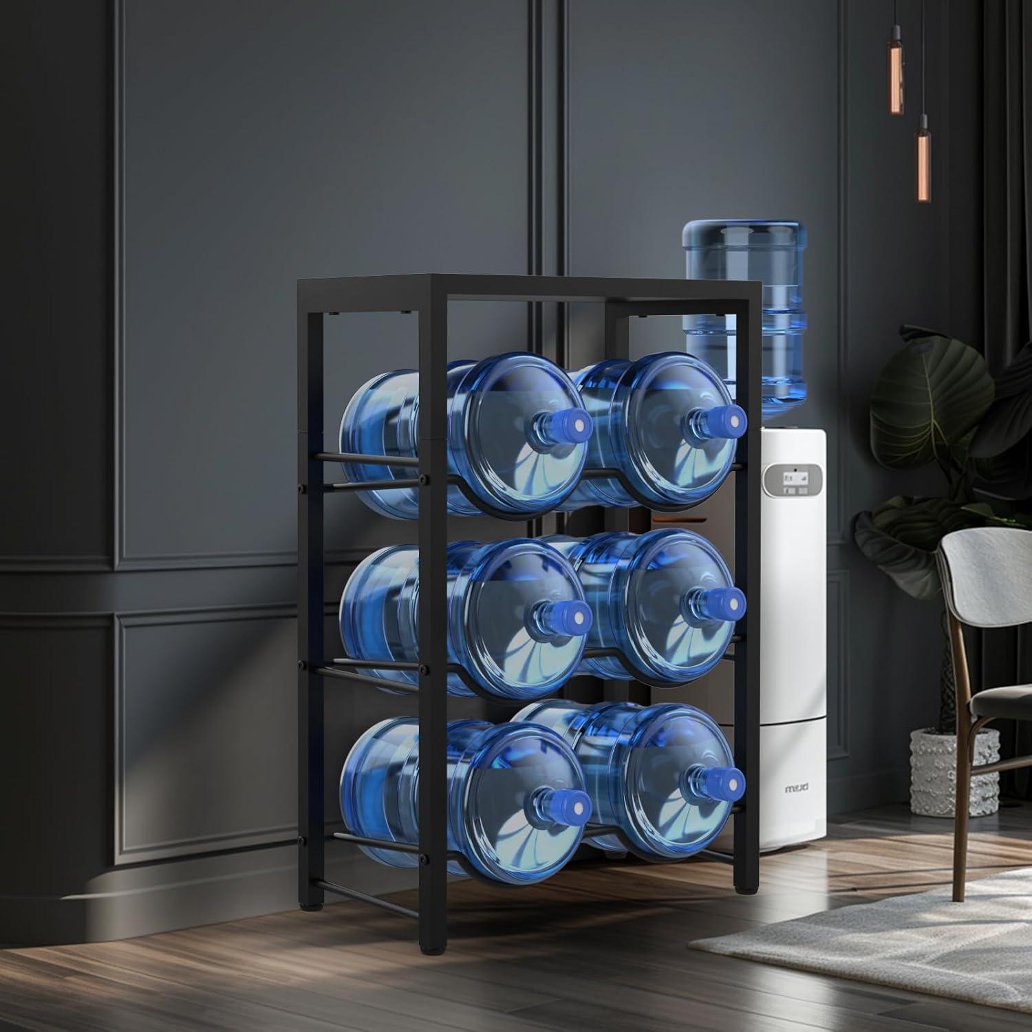 5 Gallon Water Bottle Holder for 6 Bottles, 3 Tiers Heavy-Duty Water Cooler Jug Rack with Reinforcement Frame for Home, Office, Restaurant