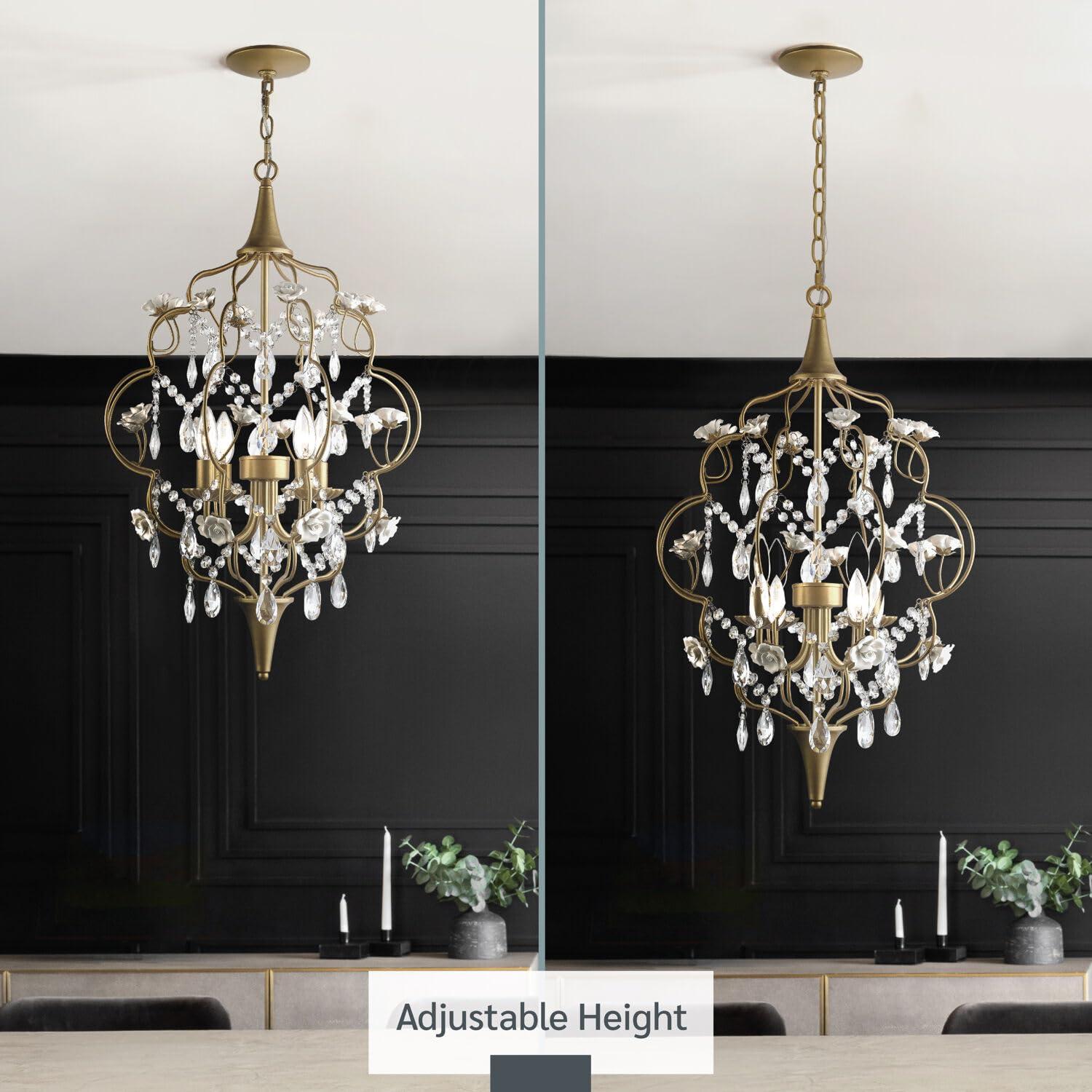 AF Lighting Floral 4-Light Chandelier with Cream Ceramic Roses