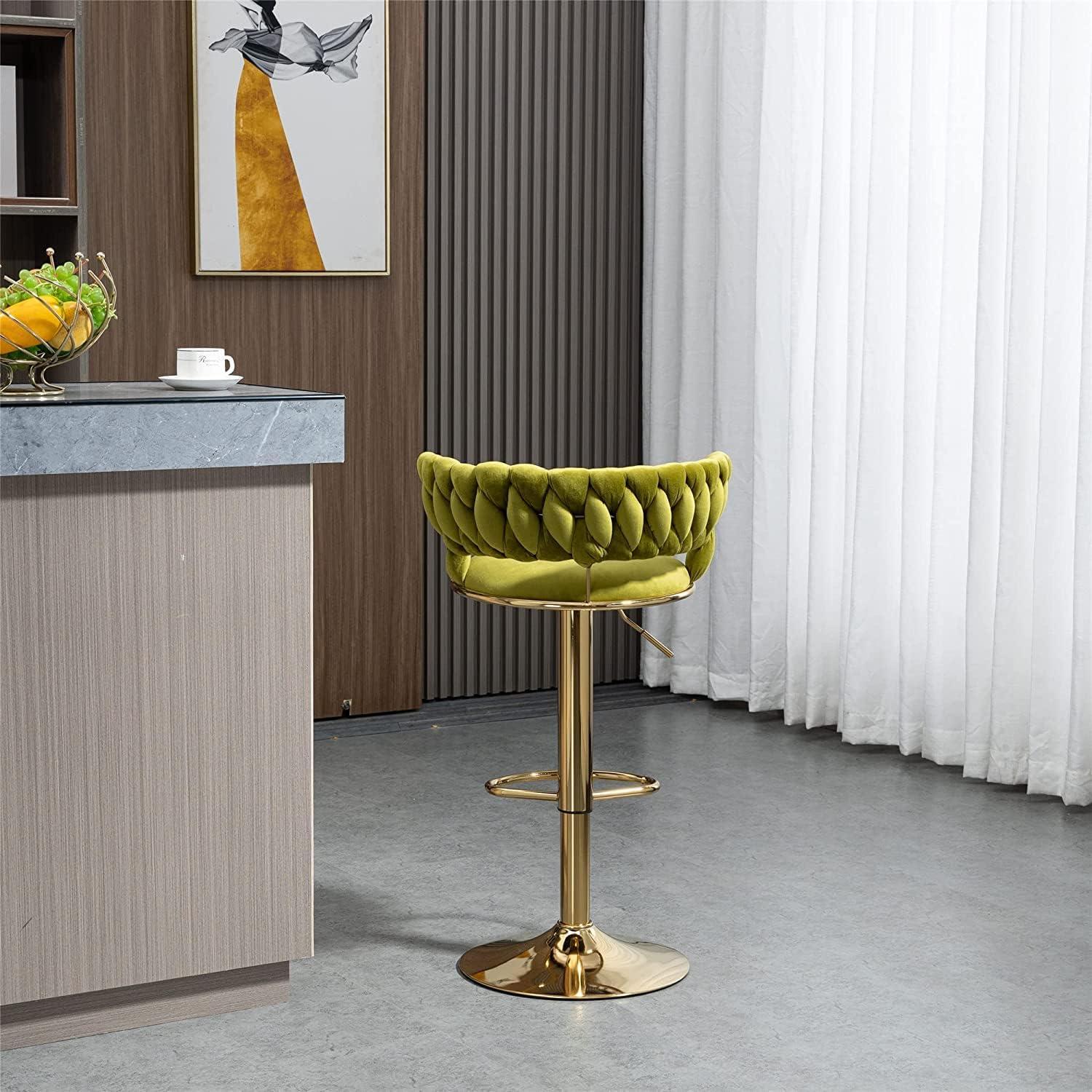 Kakotito 360° Velvet Swivel Bar Stools with Low Back & Footrest, Adjustable Counter Barstools, Silver Bar Stool (Set of 2 - Silver Version, Pink)