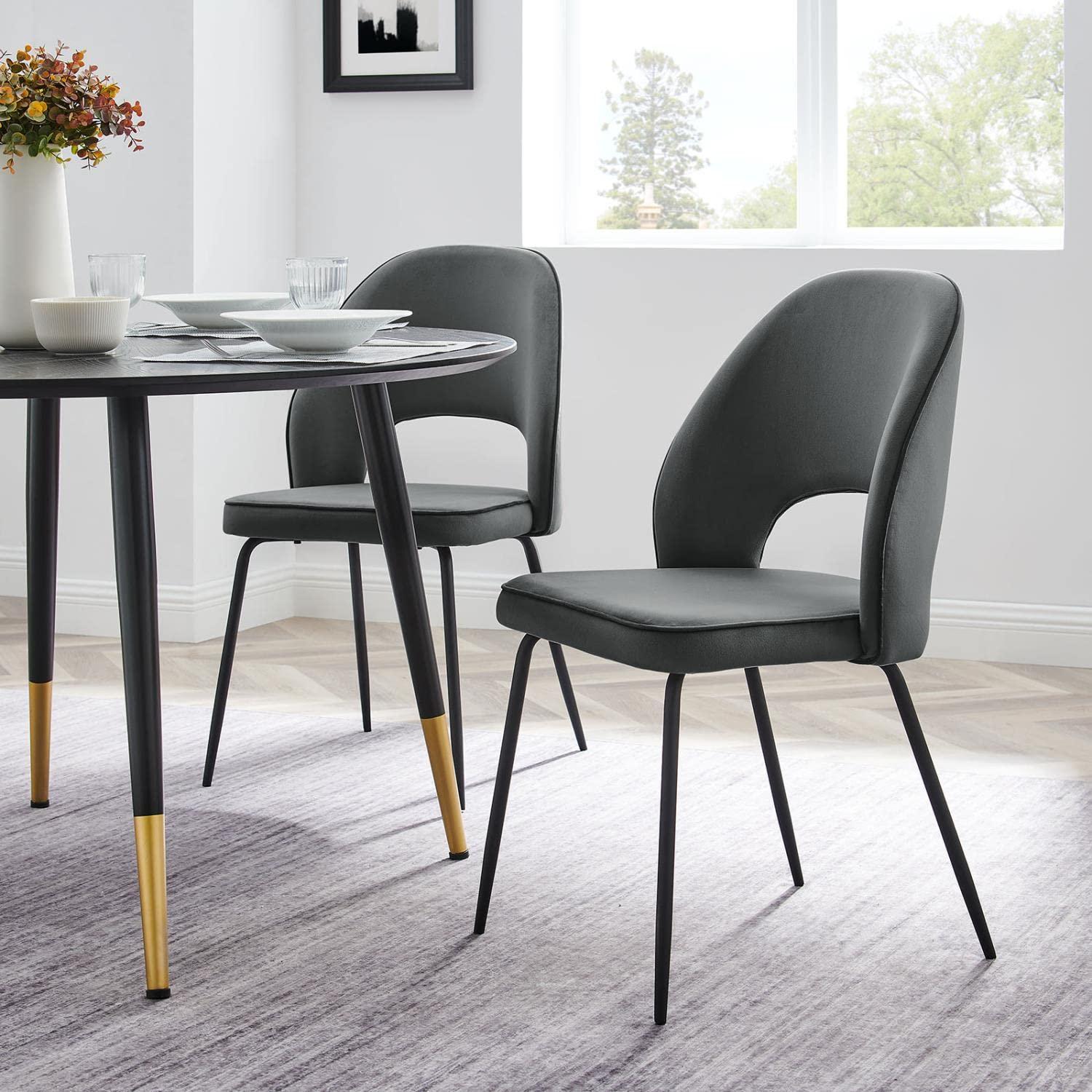 Modway Nico Performance Velvet Dining Chair Set of 2 in Black Gray