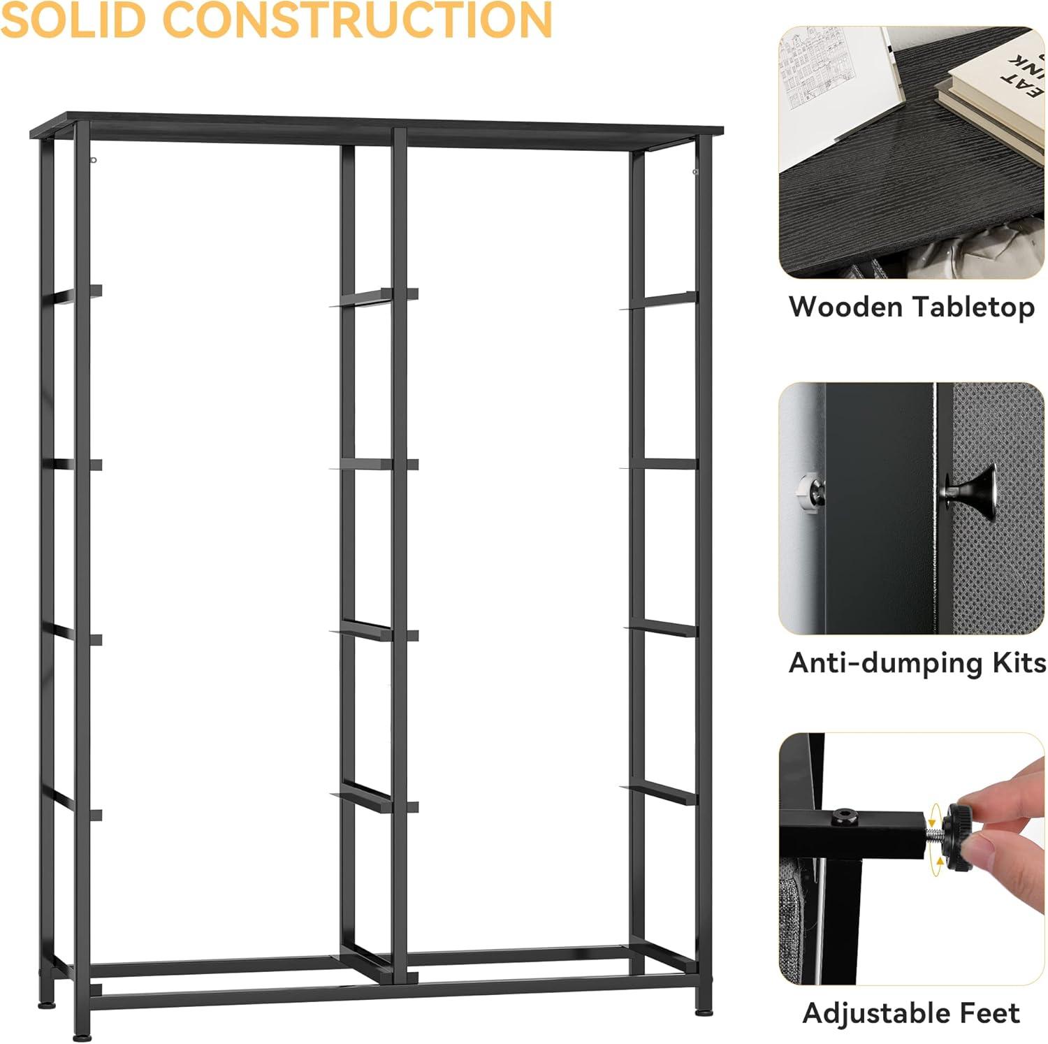 EDX 5 Drawer Dresser, Wide Chest of Drawers Nightstand Storage Tower Storage Fabric Dresser with Wood Top for Living Room, Bedroom, Hallway,Black