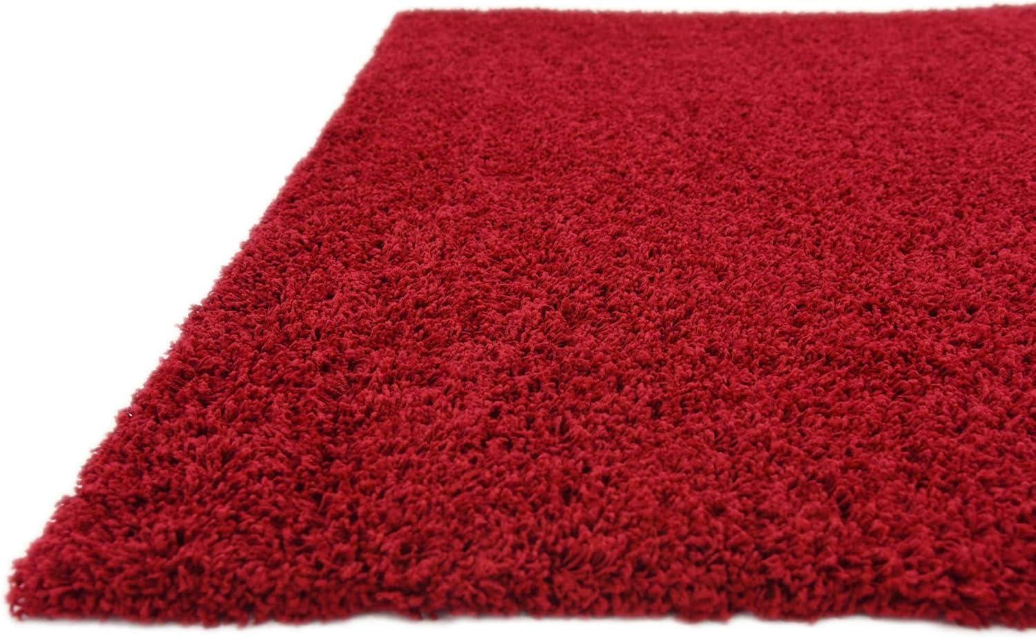 Unique Loom Solid Shag Collection Area Rug (8' Square, Cherry Red)