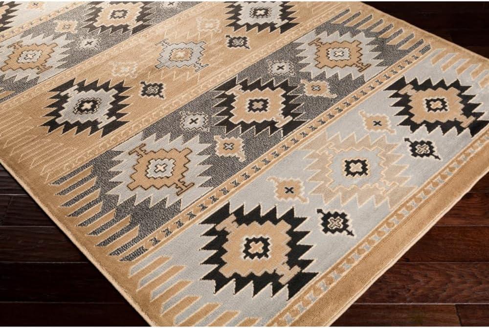 Gray and Beige Rectangular Oriental Synthetic Area Rug