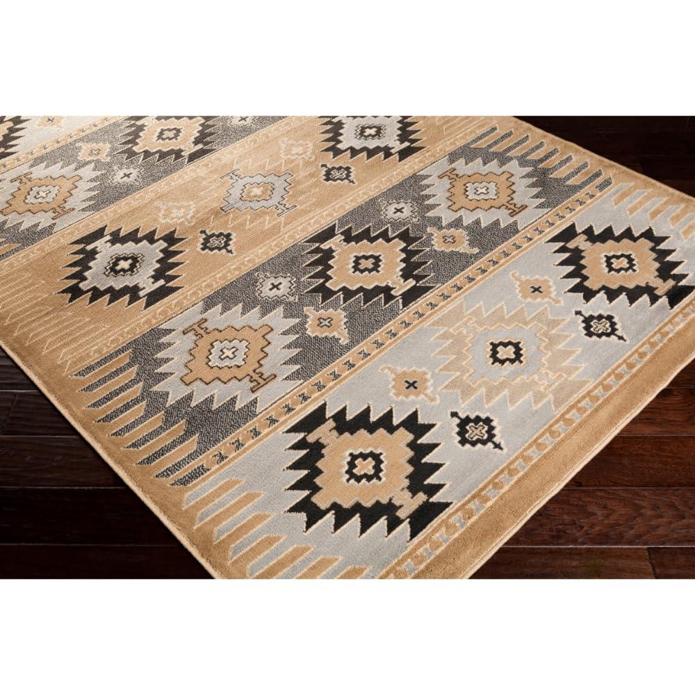 Gray and Beige Rectangular Oriental Synthetic Area Rug