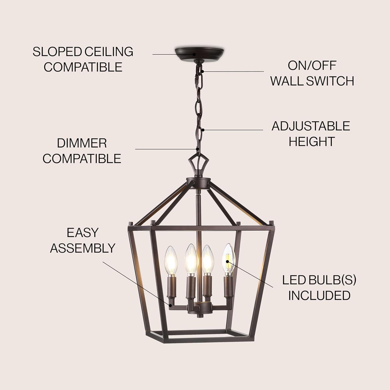 Pagoda 12" 4-Bulb Lantern Metal LED Pendant, Oil Rubbed Bronze