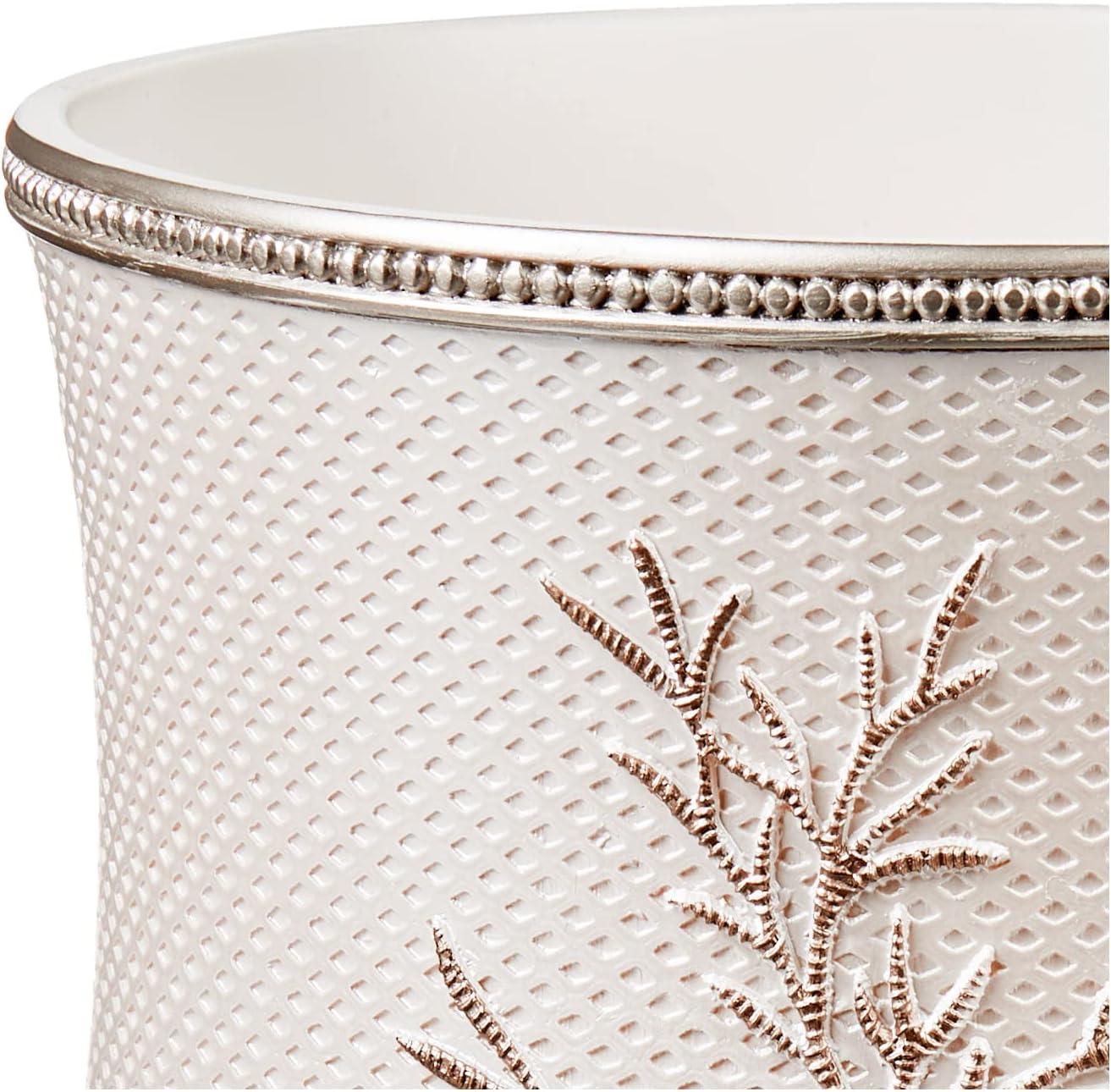 Beige Floral Embossed Resin Bathroom Waste Basket