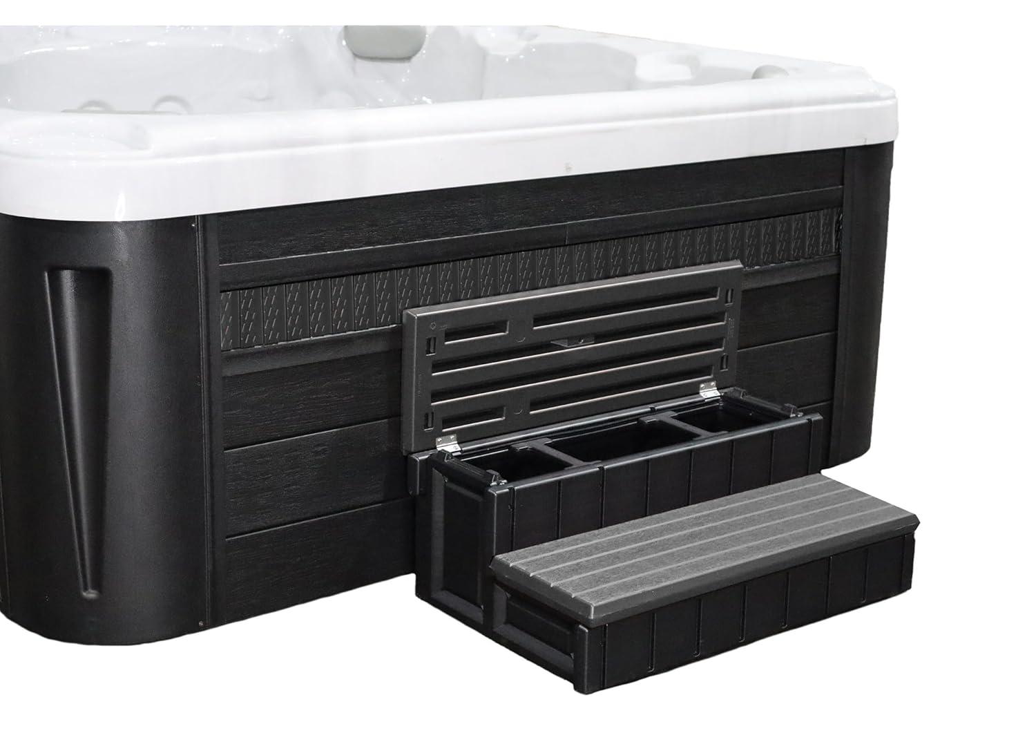 Confer Plastics Leisure Accents Durable Multi-Functional Outdoor Spa and Hot Tub Storage Step with Removable Compartment, Deep Gray
