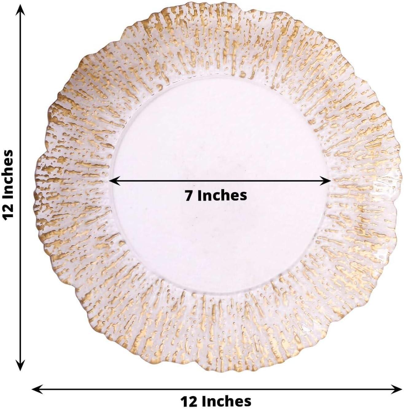 Efavormart 6 Pack Clear Plastic Charger Plates With Gold Reef Rim, 12" Round Scalloped Disposable Serving Plates