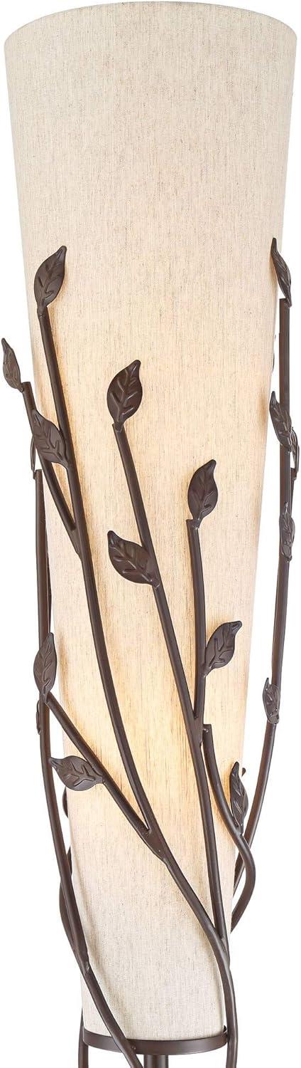 Franklin Iron Works Folia Rustic Industrial Floor Lamp 66" Tall Oil Rubbed Bronze Vine Linen Tapering Cone Shade for Living Room Bedroom House Home