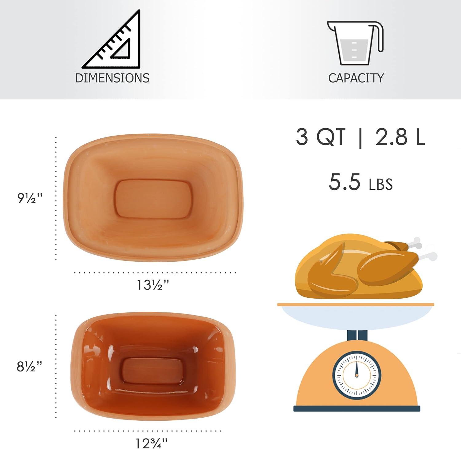 Terracotta Non-Stick Rectangular Clay Roaster with Lid