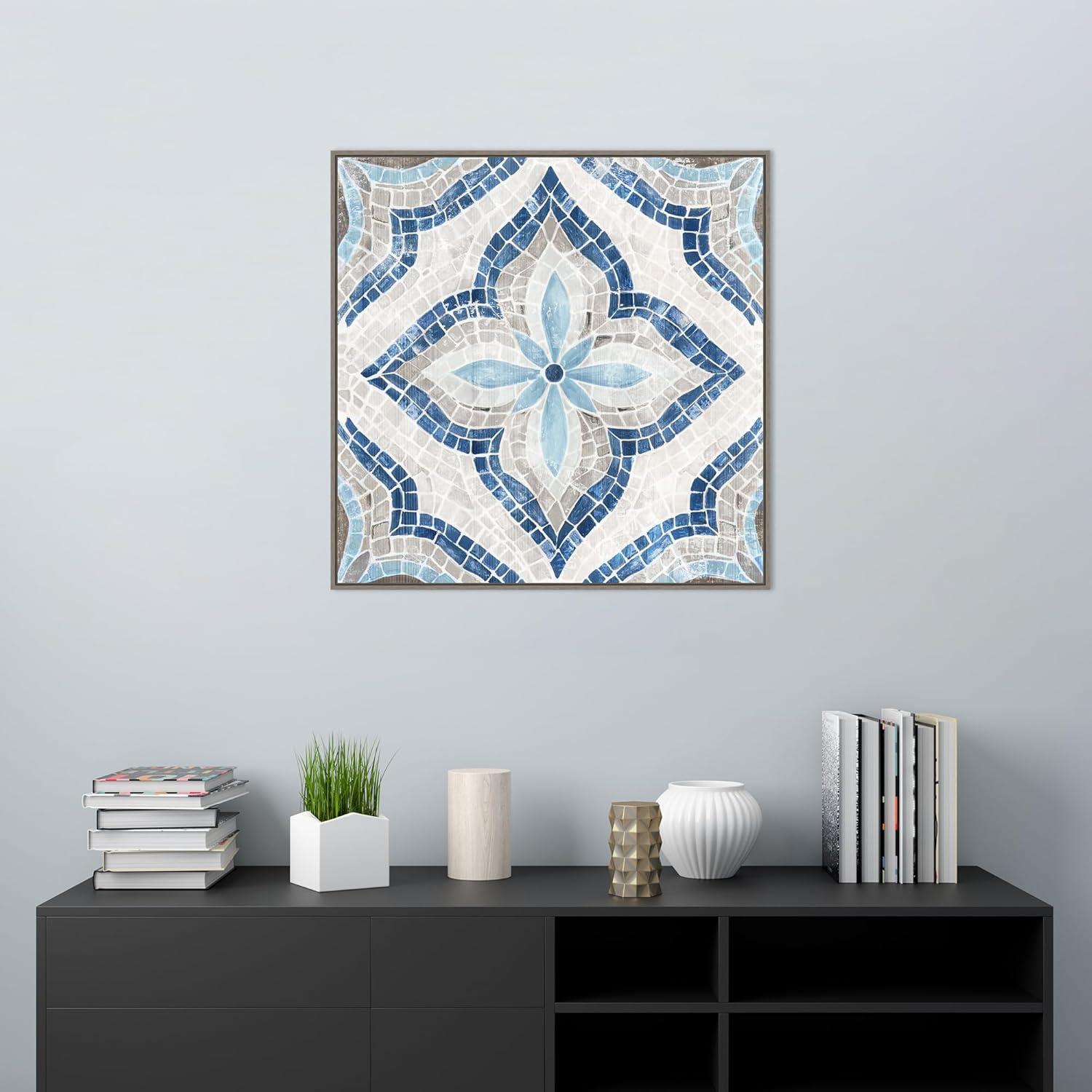 30" x 30" Blue Single Moroccan Tile by Eva Watts Framed Canvas Wall Art Print - Amanti Art