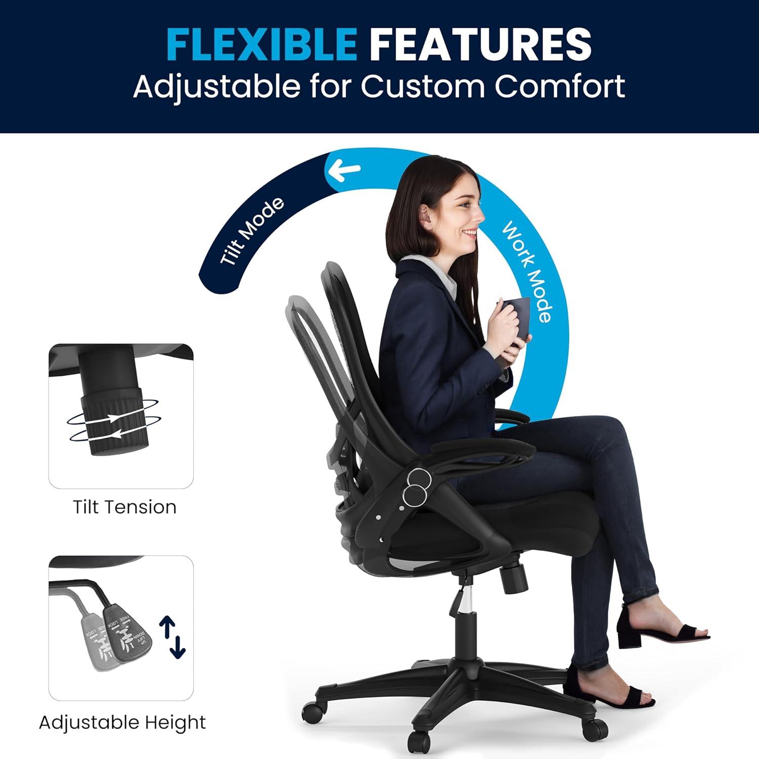 Ergonomic High-Back Black Mesh Swivel Office Chair with Adjustable Arms