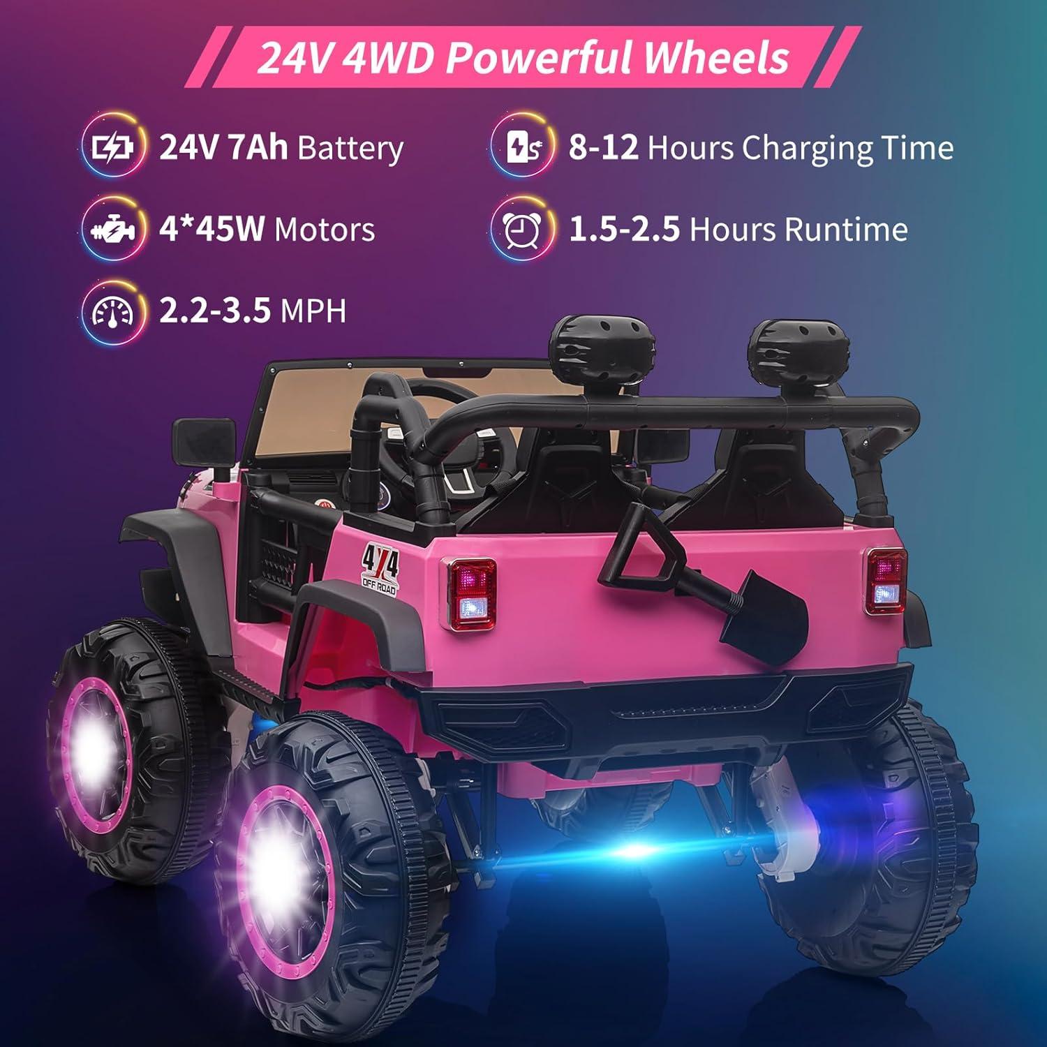 Yesfashion 24V Kids large Jeep 2 Seats SUV Ride on Car Ride on Truck with Remote Control, Electric 4*45W Motors Ride on Toys, with LED Light,Music,USB