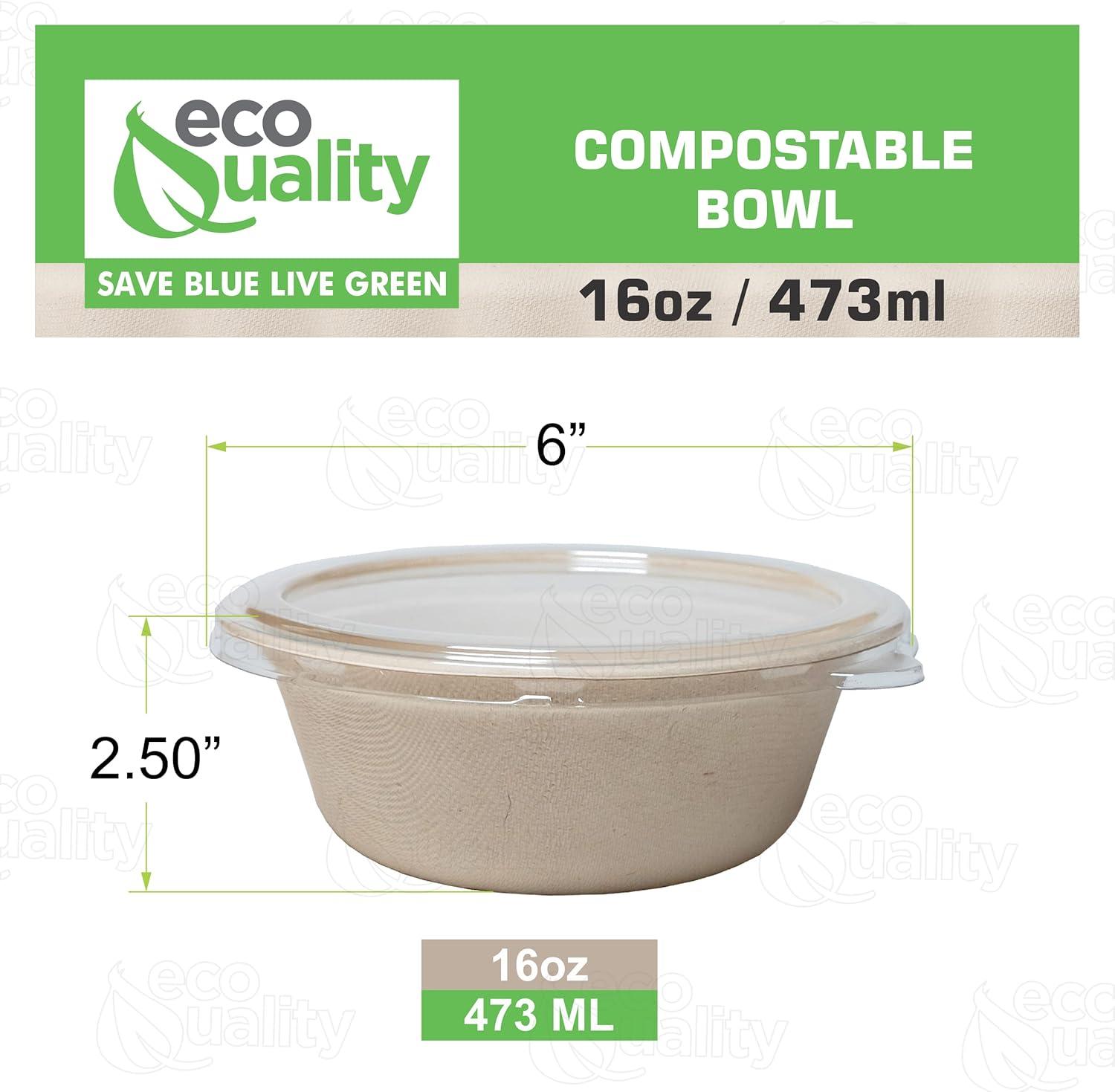 25 Pack 16 oz Compostable Paper Bowls with Lids Heavy-Duty Disposable Bowls, Eco-Friendly Natural Bagasse Unbleached, Hot or Cold Use, 100% Biodegradable Soup Bowls Sugarcane
