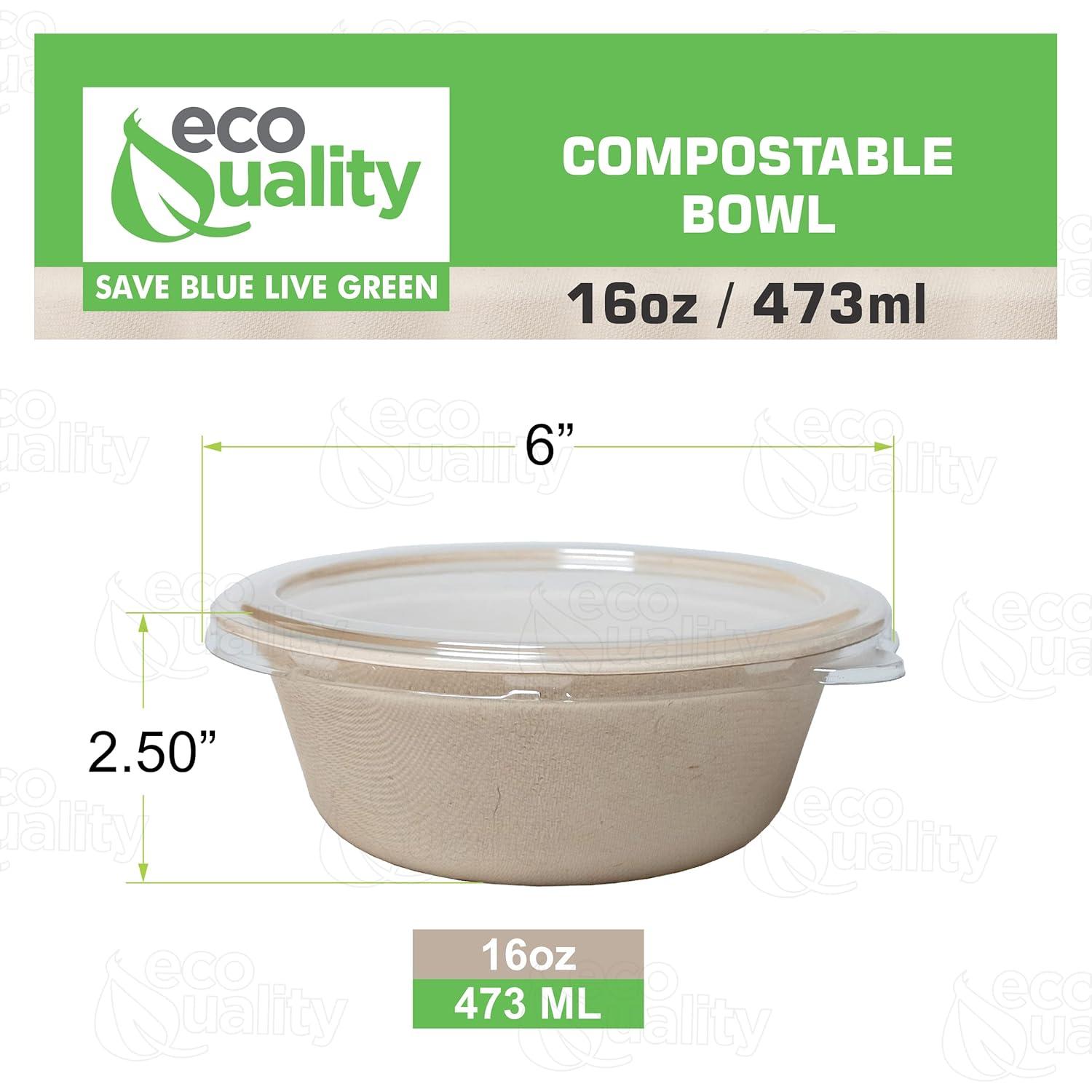 25 Pack 16 oz Compostable Paper Bowls with Lids Heavy-Duty Disposable Bowls, Eco-Friendly Natural Bagasse Unbleached, Hot or Cold Use, 100% Biodegradable Soup Bowls Sugarcane
