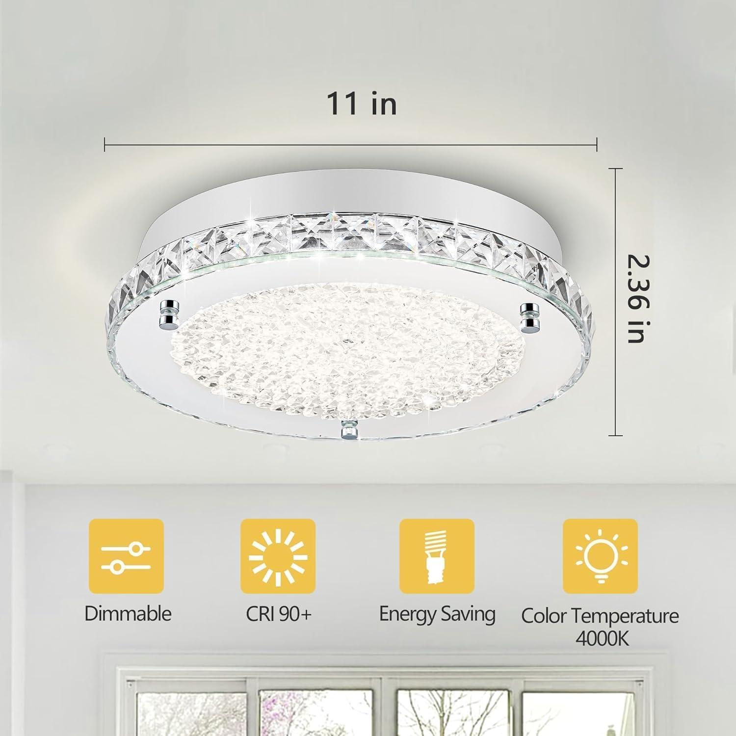 11-Inch Crystal LED Flush Mount Chandelier Light